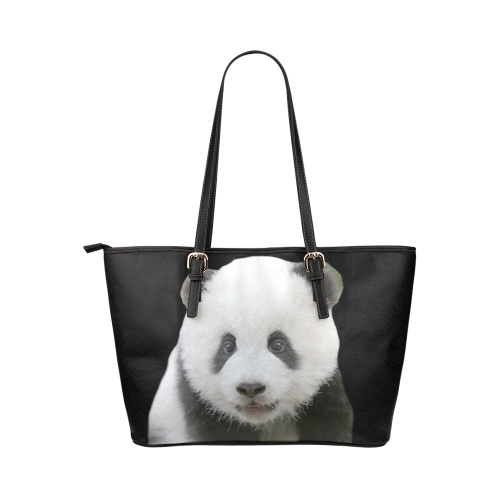 Panda Bear Leather Tote Bag/Large (Model 1651)