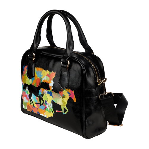 Horse  Shape Galloping out of Colorful Splash Shoulder Handbag (Model 1634)