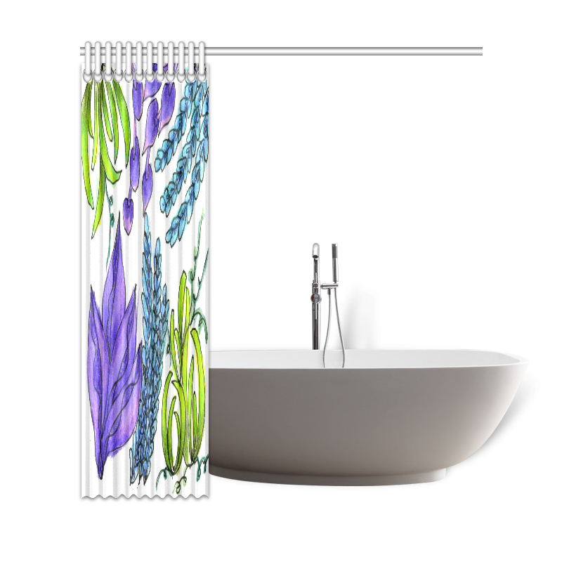 Purple Green Blue Flower Garden, Dancing Zendoodle Shower Curtain 69