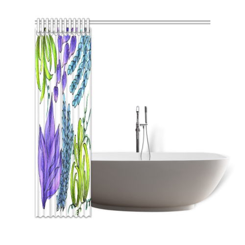 Purple Green Blue Flower Garden, Dancing Zendoodle Shower Curtain 69"x72"