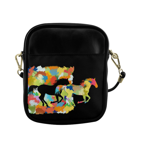 Horse  Shape Galloping out of Colorful Splash Sling Bag (Model 1627)