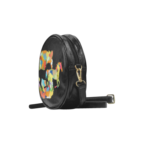 Horse  Shape Galloping out of Colorful Splash Round Sling Bag (Model 1647)