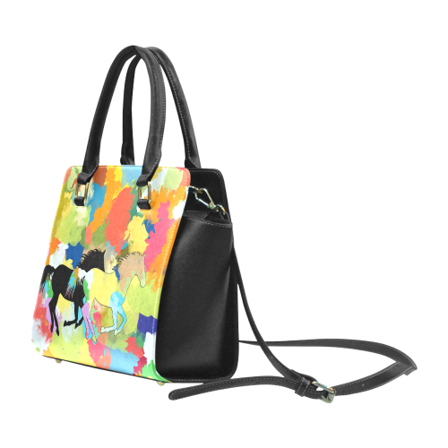 Horse Galloping out of Colorful Splash Rivet Shoulder Handbag (Model 1645)