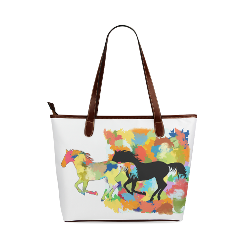 Horse  Shape Galloping out of Colorful Splash Shoulder Tote Bag (Model 1646)