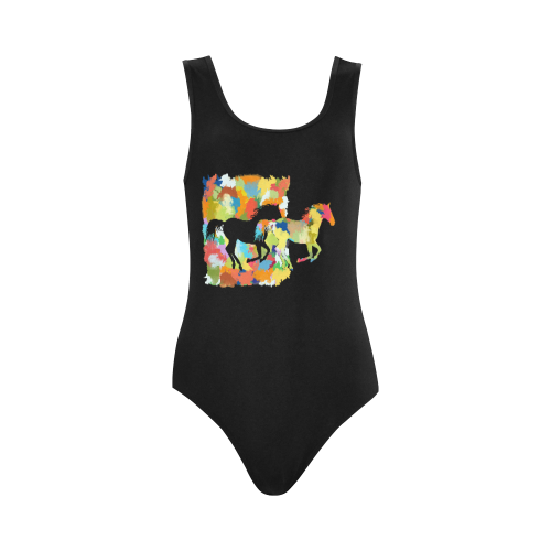 Horse  Shape Galloping out of Colorful Splash Vest One Piece Swimsuit (Model S04)