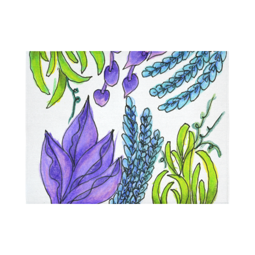 Purple Green Blue Flower Garden, Dancing Zendoodle Cotton Linen Wall Tapestry 80"x 60"