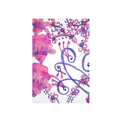 Pink Flower Garden Zendoodle, Purple Gardenscape Cotton Linen Wall Tapestry 40"x 60"