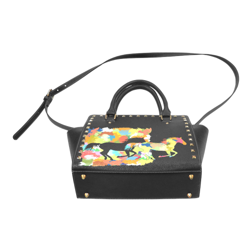 Horse  Shape Galloping out of Colorful Splash Rivet Shoulder Handbag (Model 1645)