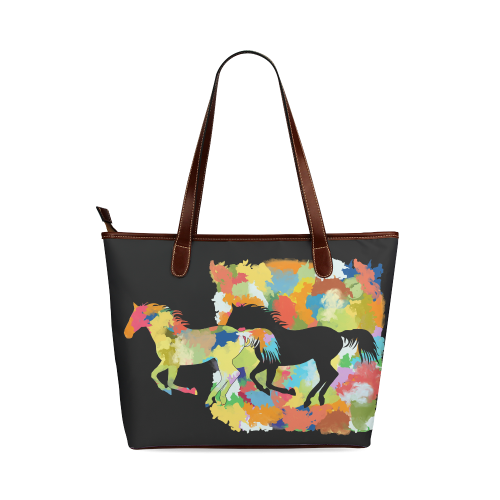 Horse  Shape Galloping out of Colorful Splash Shoulder Tote Bag (Model 1646)