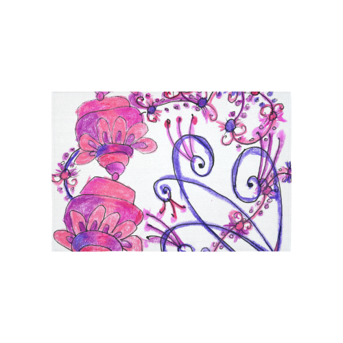 Pink Flower Garden Zendoodle, Purple Gardenscape Cotton Linen Wall Tapestry 60"x 40"