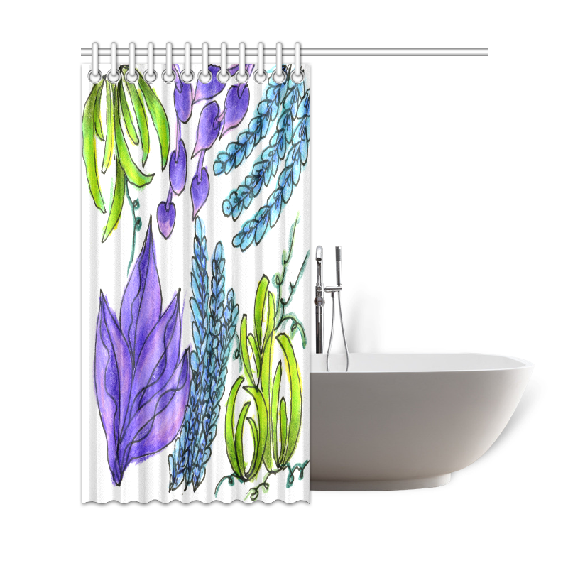 Purple Green Blue Flower Garden, Dancing Zendoodle Shower Curtain 69