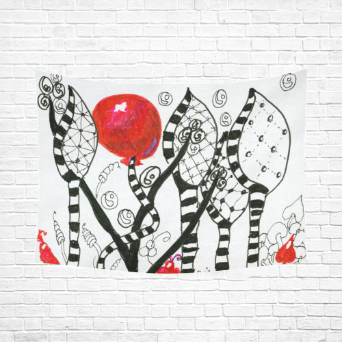 Red Balloon Zendoodle in Fanciful Forest Garden Cotton Linen Wall Tapestry 80"x 60"