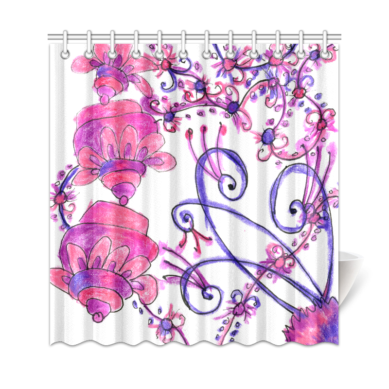 Pink Flower Garden Zendoodle, Purple Gardenscape Shower Curtain 69"x72