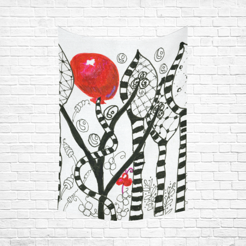 Red Balloon Zendoodle in Fanciful Forest Garden Cotton Linen Wall Tapestry 60"x 90"