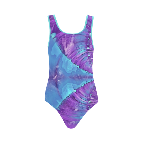 Abstract Fractal Painting - blue magenta pink Vest One Piece Swimsuit (Model S04)