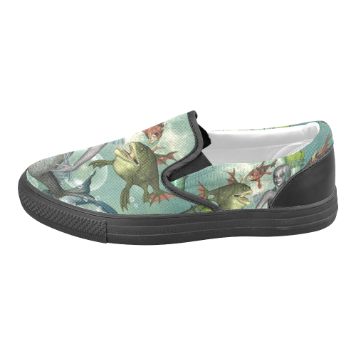 Beautiful dark mermaid with fantasy fish Women's Unusual Slip-on Canvas Shoes (Model 019)