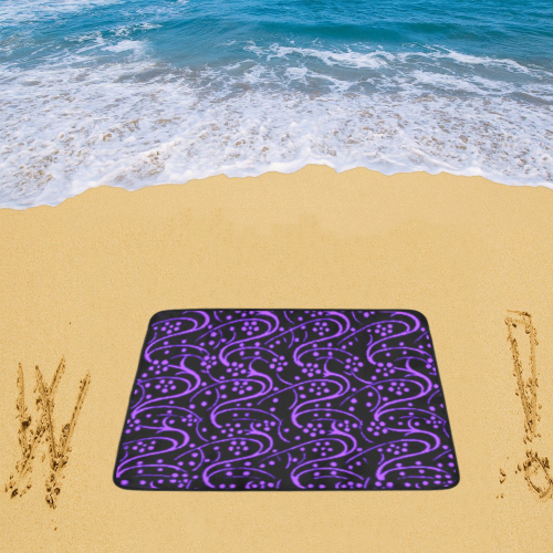 Vintage Swirl Floral Purple Black Beach Mat 78"x 60"