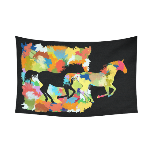 Horse  Shape Galloping out of Colorful Splash Cotton Linen Wall Tapestry 90"x 60"