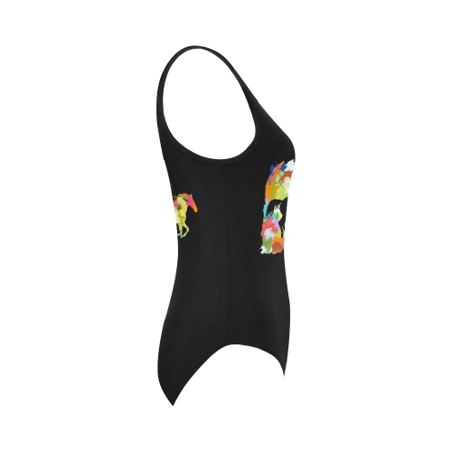 Horse  Shape Galloping out of Colorful Splash Vest One Piece Swimsuit (Model S04)
