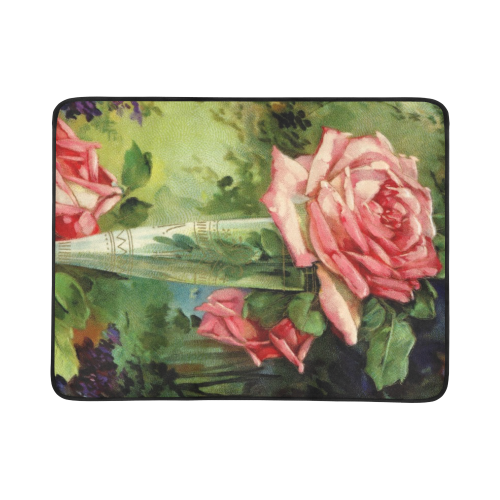 Vintage Vase and Pink Roses Beach Mat 78"x 60"