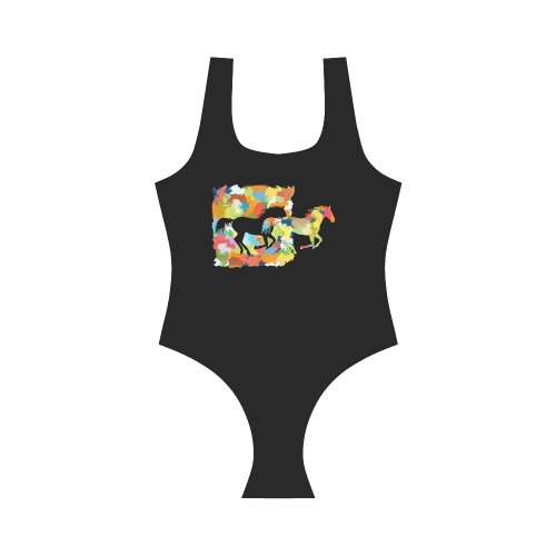 Horse  Shape Galloping out of Colorful Splash Vest One Piece Swimsuit (Model S04)