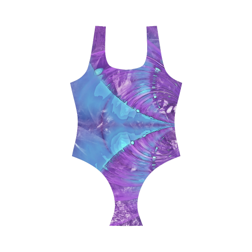 Abstract Fractal Painting - blue magenta pink Vest One Piece Swimsuit (Model S04)