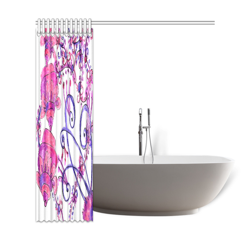 Pink Flower Garden Zendoodle, Purple Gardenscape Shower Curtain 69"x72