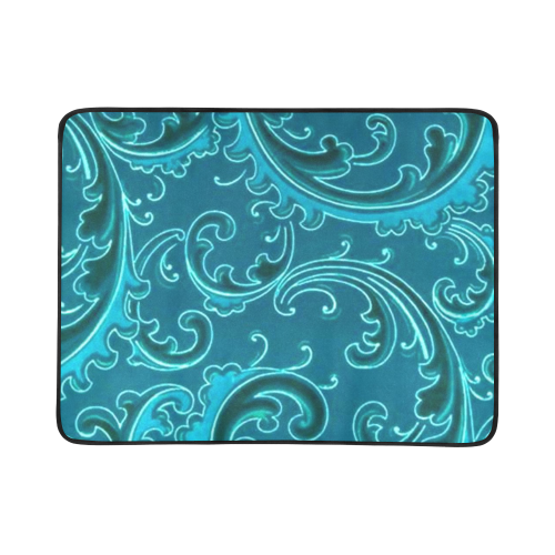 Vintage Swirls Curlicue Teal Turquoise Beach Mat 78"x 60"