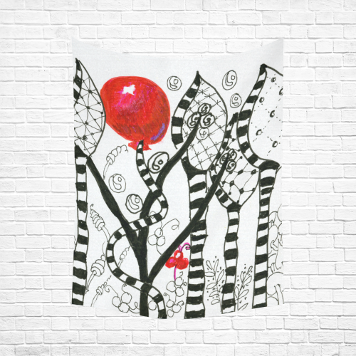 Red Balloon Zendoodle in Fanciful Forest Garden Cotton Linen Wall Tapestry 60"x 80"