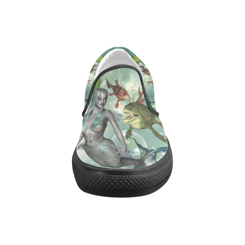 Beautiful dark mermaid with fantasy fish Women's Unusual Slip-on Canvas Shoes (Model 019)