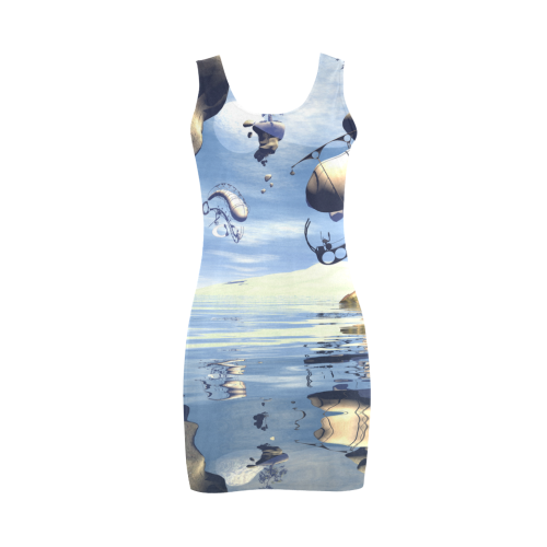 Fantasy world with flying rocks over the sea Medea Vest Dress (Model D06)