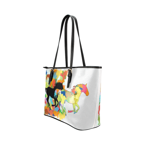 Horse  Shape Galloping out of Colorful Splash Leather Tote Bag/Large (Model 1651)