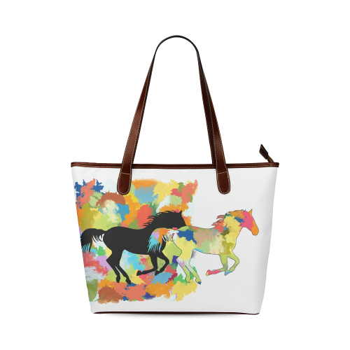 Horse  Shape Galloping out of Colorful Splash Shoulder Tote Bag (Model 1646)
