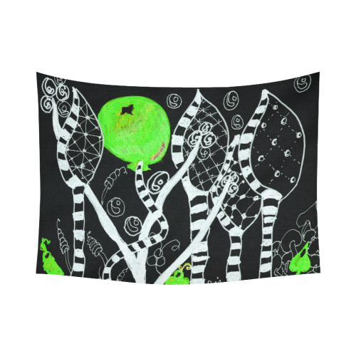 Green Balloon Zendoodle in Night Forest Garden Cotton Linen Wall Tapestry 80"x 60"