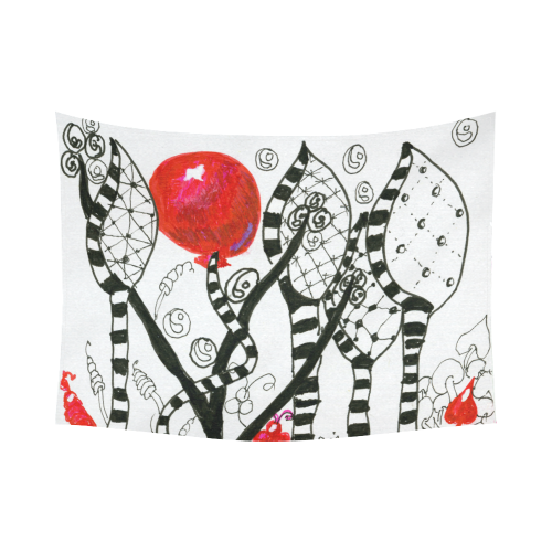 Red Balloon Zendoodle in Fanciful Forest Garden Cotton Linen Wall Tapestry 80"x 60"