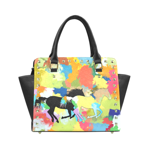 Horse Galloping out of Colorful Splash Rivet Shoulder Handbag (Model 1645)