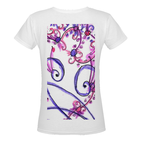 Pink Flower Garden Zendoodle, Purple Gardenscape Women's Deep V-neck T-shirt (Model T19)