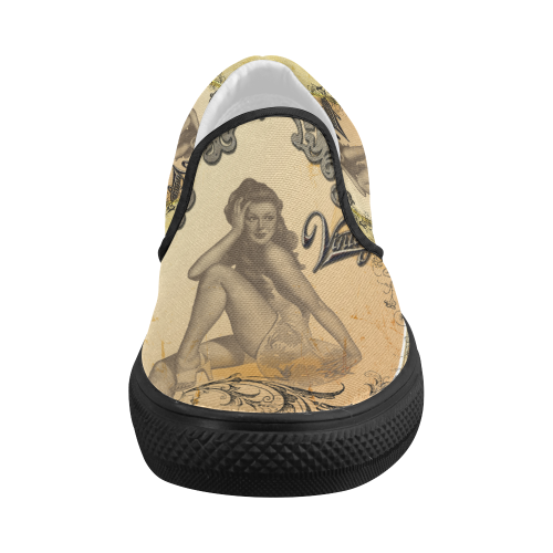 Vintage, wonderful pin up girl Women's Slip-on Canvas Shoes (Model 019)