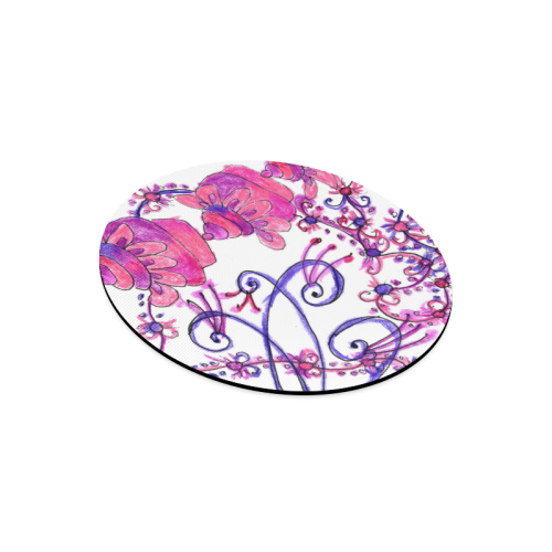 Pink Flower Garden Zendoodle, Purple Gardenscape Round Mousepad