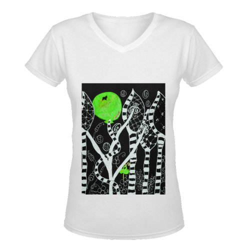 Green Balloon Zendoodle in Night Forest Garden Women's Deep V-neck T-shirt (Model T19)