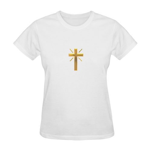 Christian Symbols Golden Resurrection Cross Sunny Women's T-shirt (Model T05)