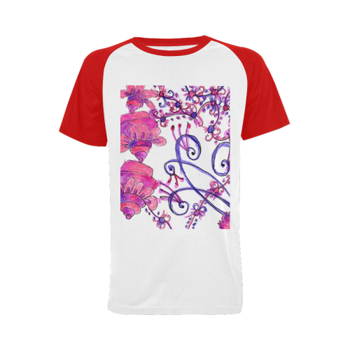 Pink Flower Garden Zendoodle, Purple Gardenscape Men's Raglan T-shirt Big Size (USA Size) (Model T11)