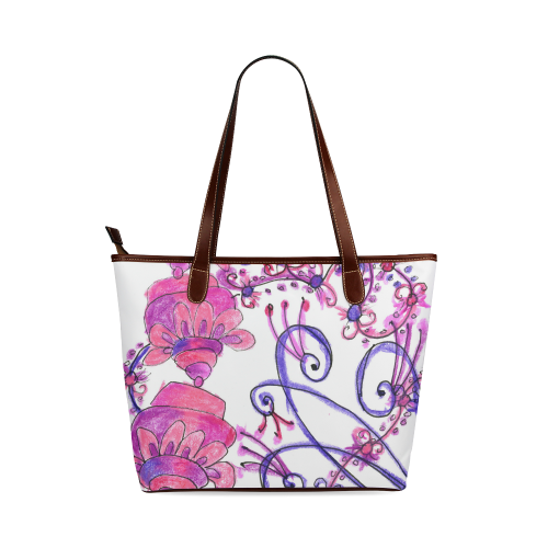 Pink Flower Garden Zendoodle, Purple Gardenscape Shoulder Tote Bag (Model 1646)