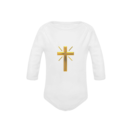 Christian Symbols Golden Resurrection Cross Baby Powder Organic Long Sleeve One Piece (Model T27)