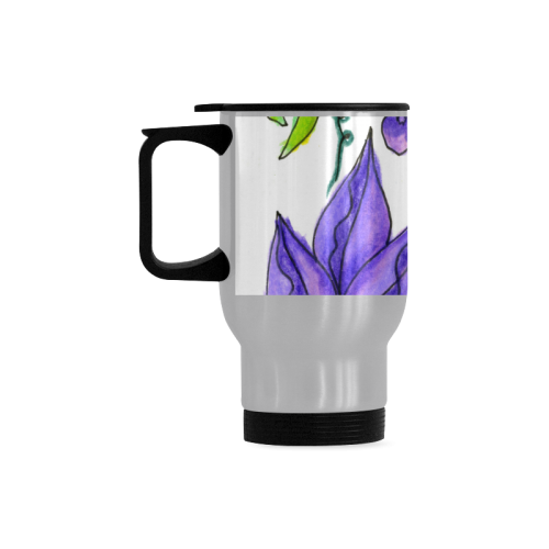 Purple Green Blue Flower Garden, Dancing Zendoodle Travel Mug (Silver) (14 Oz)