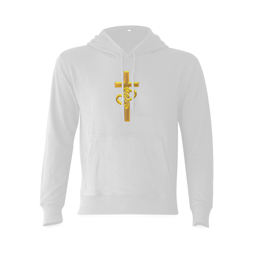 Christian Symbols Golden Cross with 2 Hearts Oceanus Hoodie Sweatshirt (Model H03)
