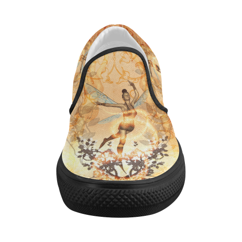 Beautiful fairy with wonderful roses Women's Slip-on Canvas Shoes (Model 019)