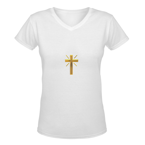 Christian Symbols Golden Resurrection Cross Women's Deep V-neck T-shirt (Model T19)