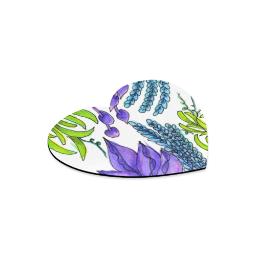 Purple Green Blue Flower Garden, Dancing Zendoodle Heart-shaped Mousepad