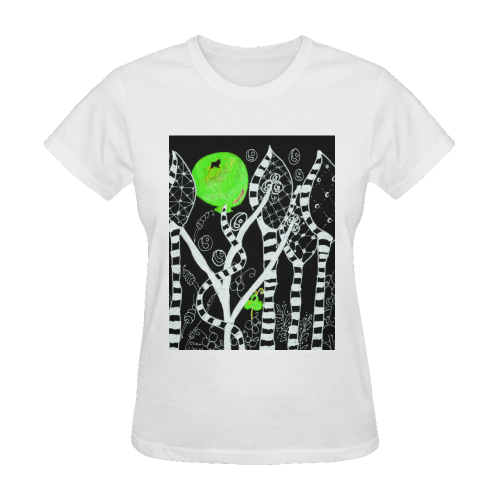 Green Balloon Zendoodle in Night Forest Garden Sunny Women's T-shirt (Model T05)